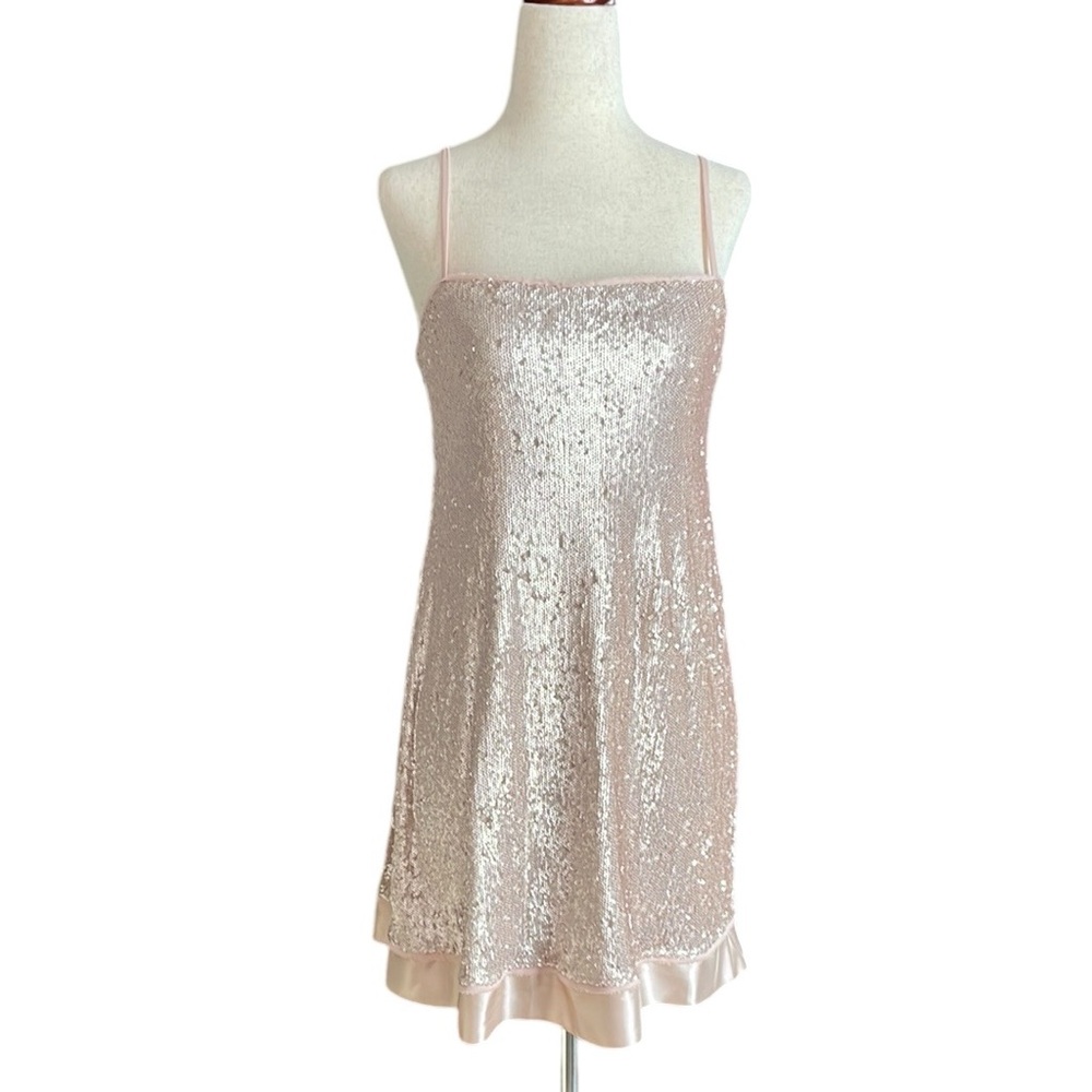 Lulu's Pink Sequin Embellished Knee-Length Dress